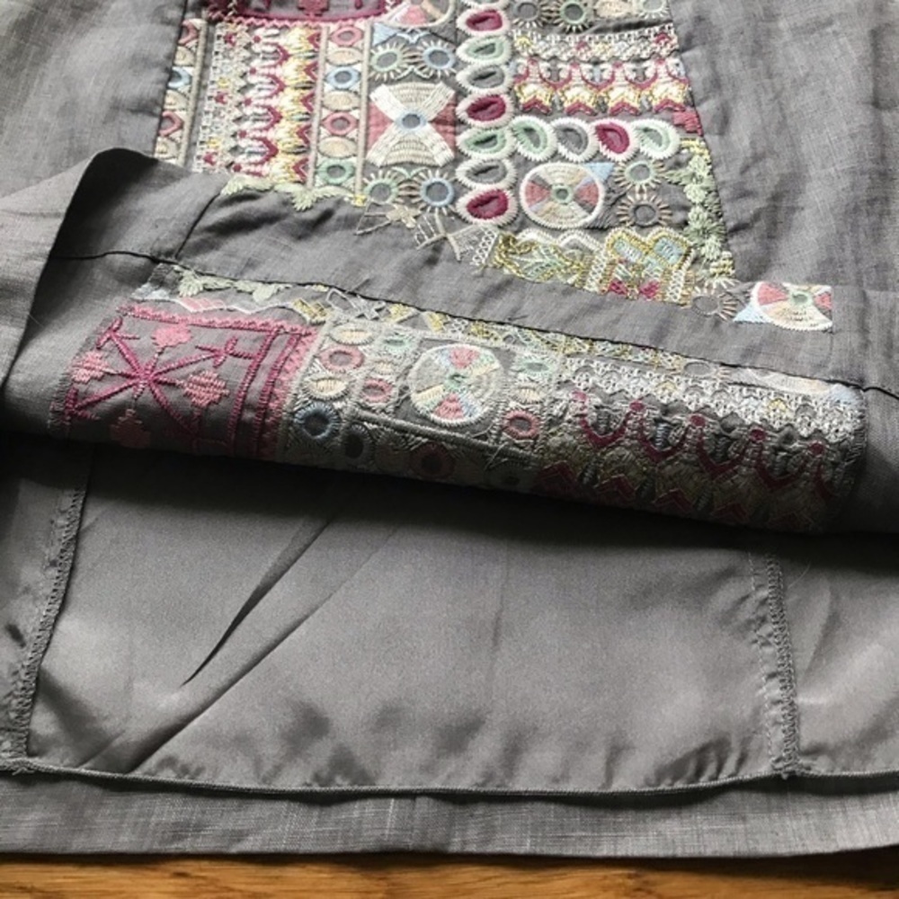 Johnny Was 4 love & liberty Gray Pink Silk Linen Embroidered Mini Skirt Large - Picture 6 of 11